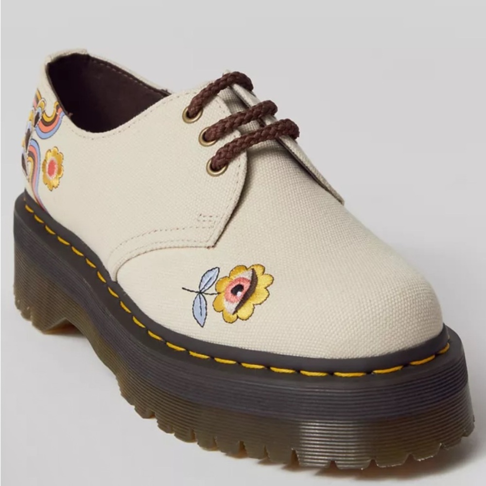 Dr. Martens Cream Floral Platform Shoes